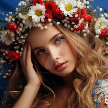 Girl's head adorned with floral crown