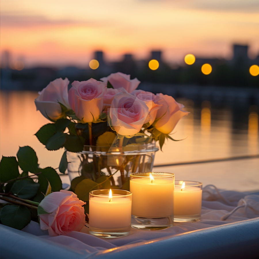 Roses and candle light. Lake background. At sunset by Coolarts223 on ...