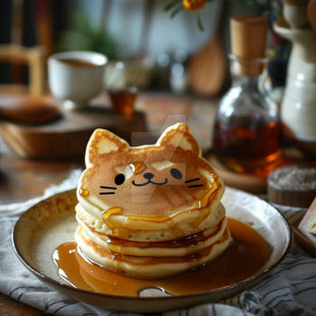 Cute pancakes looking like cat