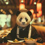 Panda at the table in Chinese restaurant