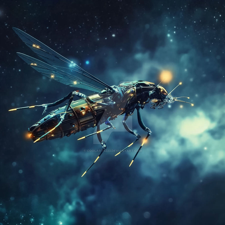 Sci-fi spaceship mosquito-like, in outer space by Coolarts223 on