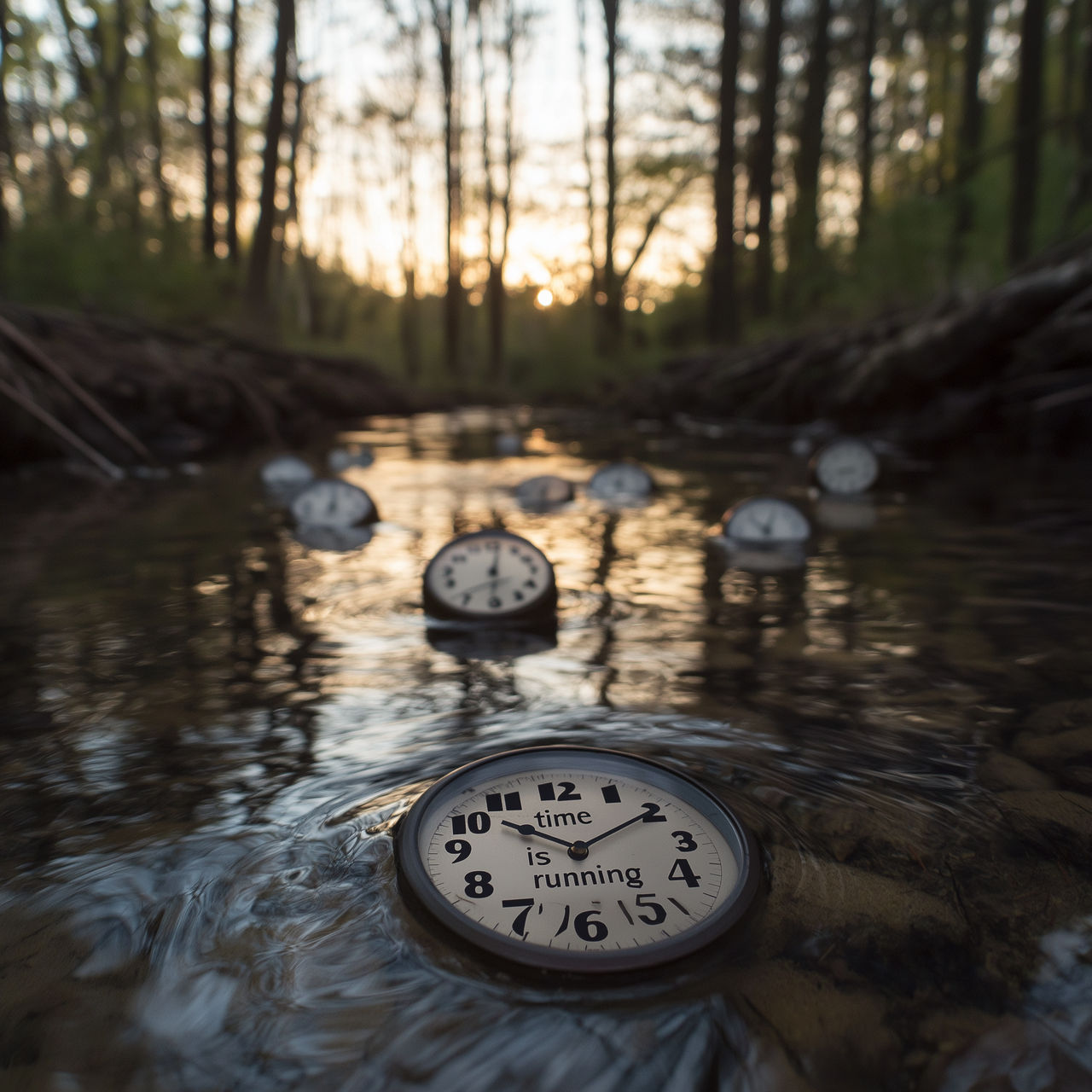 Clocks floating in creek in summer forest by Coolarts223 on DeviantArt