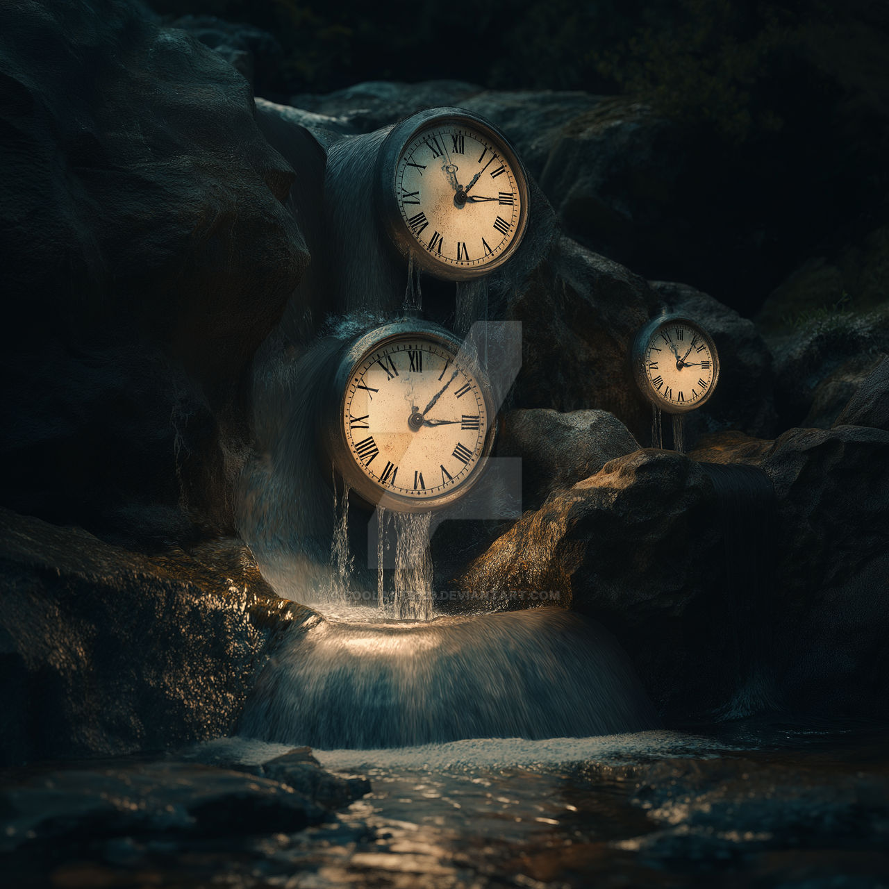 Clocks, rocky terrain and flowing water by Coolarts223 on DeviantArt