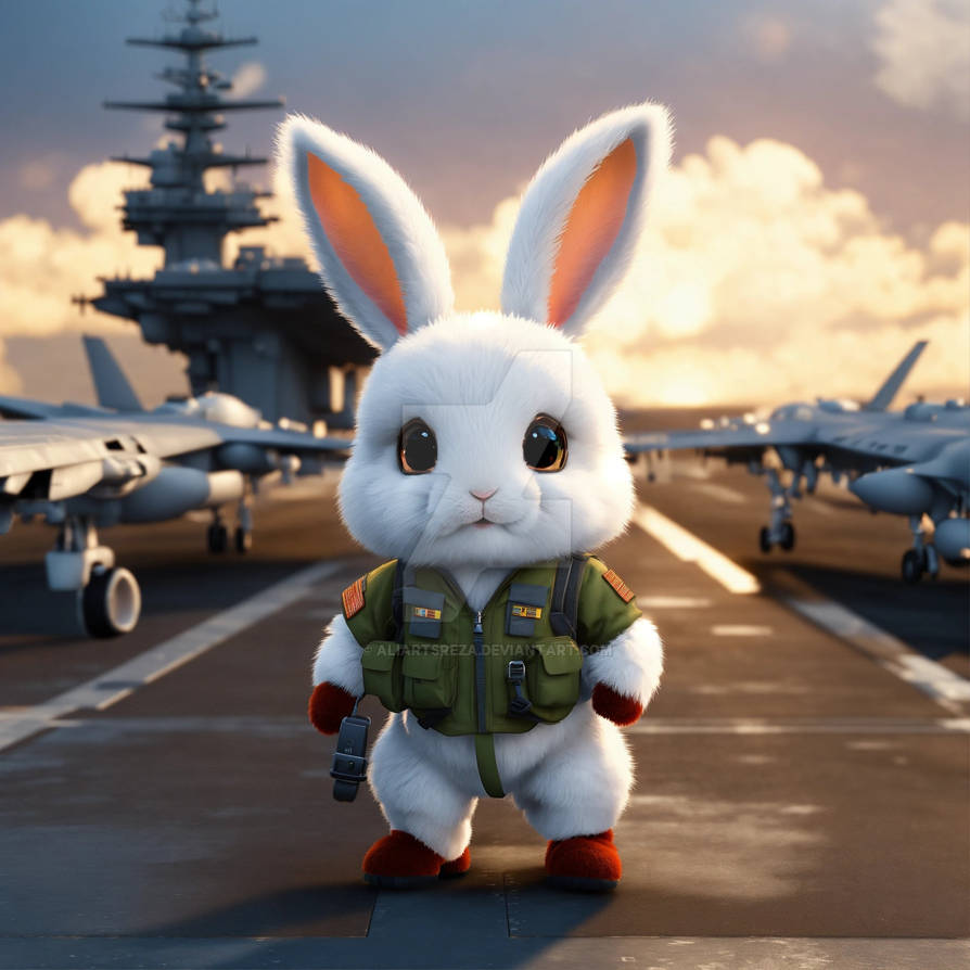Green Combat Rabbit A Cute Fluffy Rabbit Pilot Walking On A Military A by AliArtsReza on ...