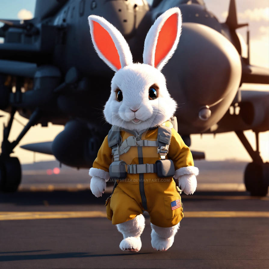 The Rabbit Hole Pilot A Cute Fluffy Rabbit Pilot Walking On A Military A by AliArtsReza on ...