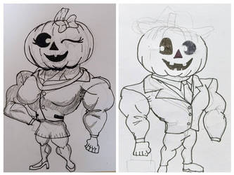 Halloween 2023: Buff Pumpkin Heads (ink/sketch)