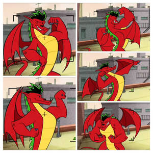 [Collages] Jake Long in S1 Dragon form flex pose