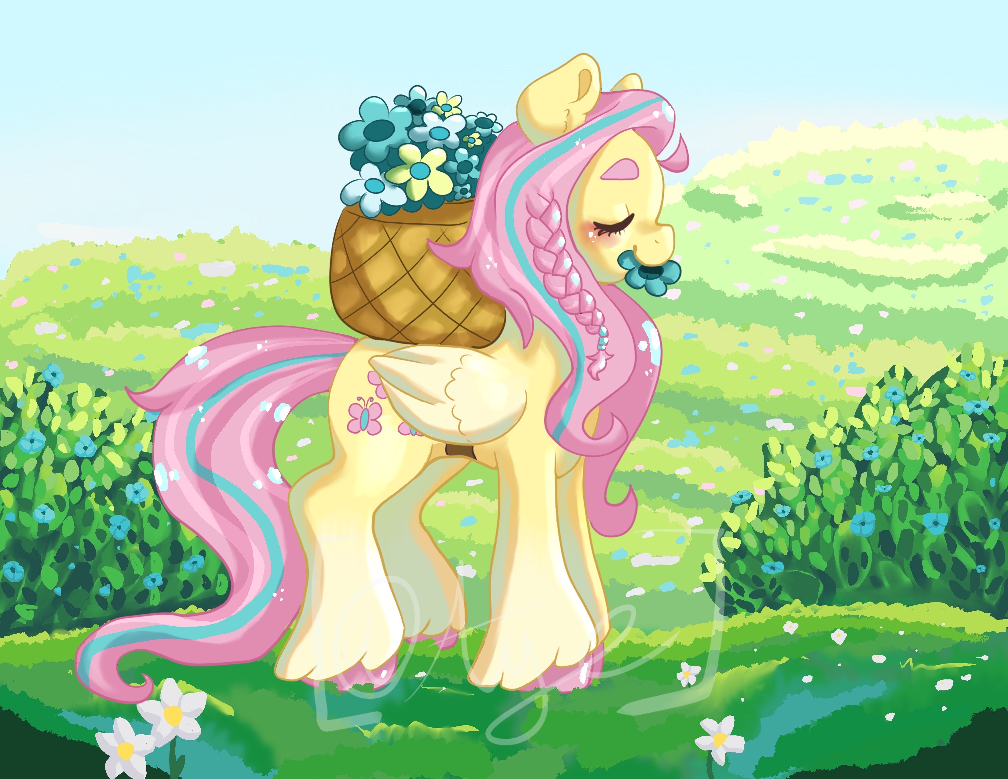 Fluttershy picking flowers by Aye23 on DeviantArt