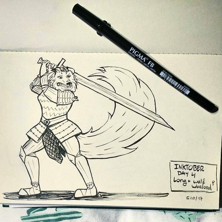 Inktober Day 5: Long + Wolf Warlord (f)