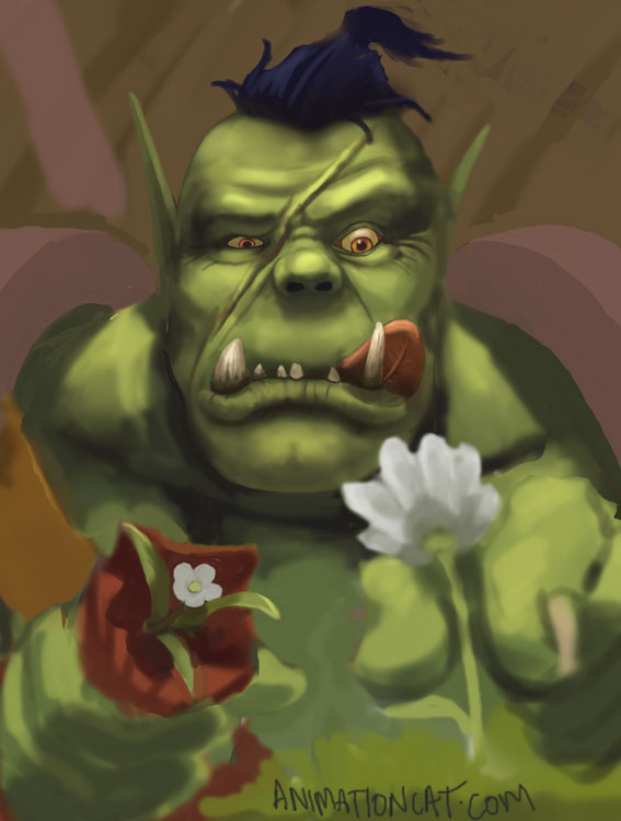 Orc gathering flowers