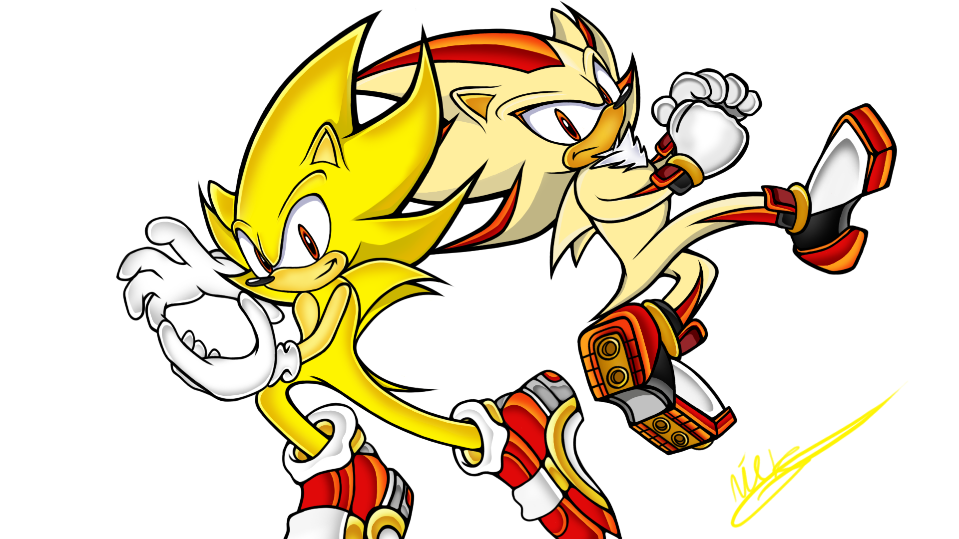 sonic the hedgehog, shadow the hedgehog, super sonic, and super shadow ( sonic and 1 more) drawn by usa37107692