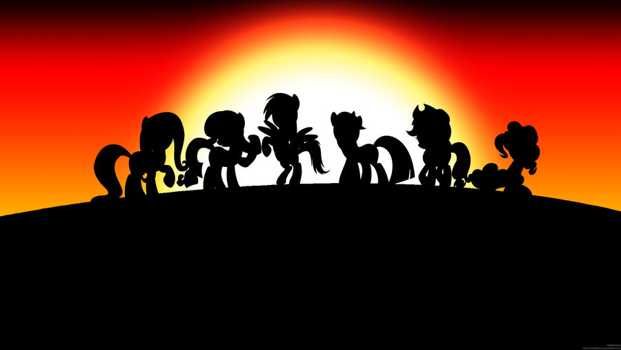 Mane Six Sunset Wallpaper by MrAlienBrony