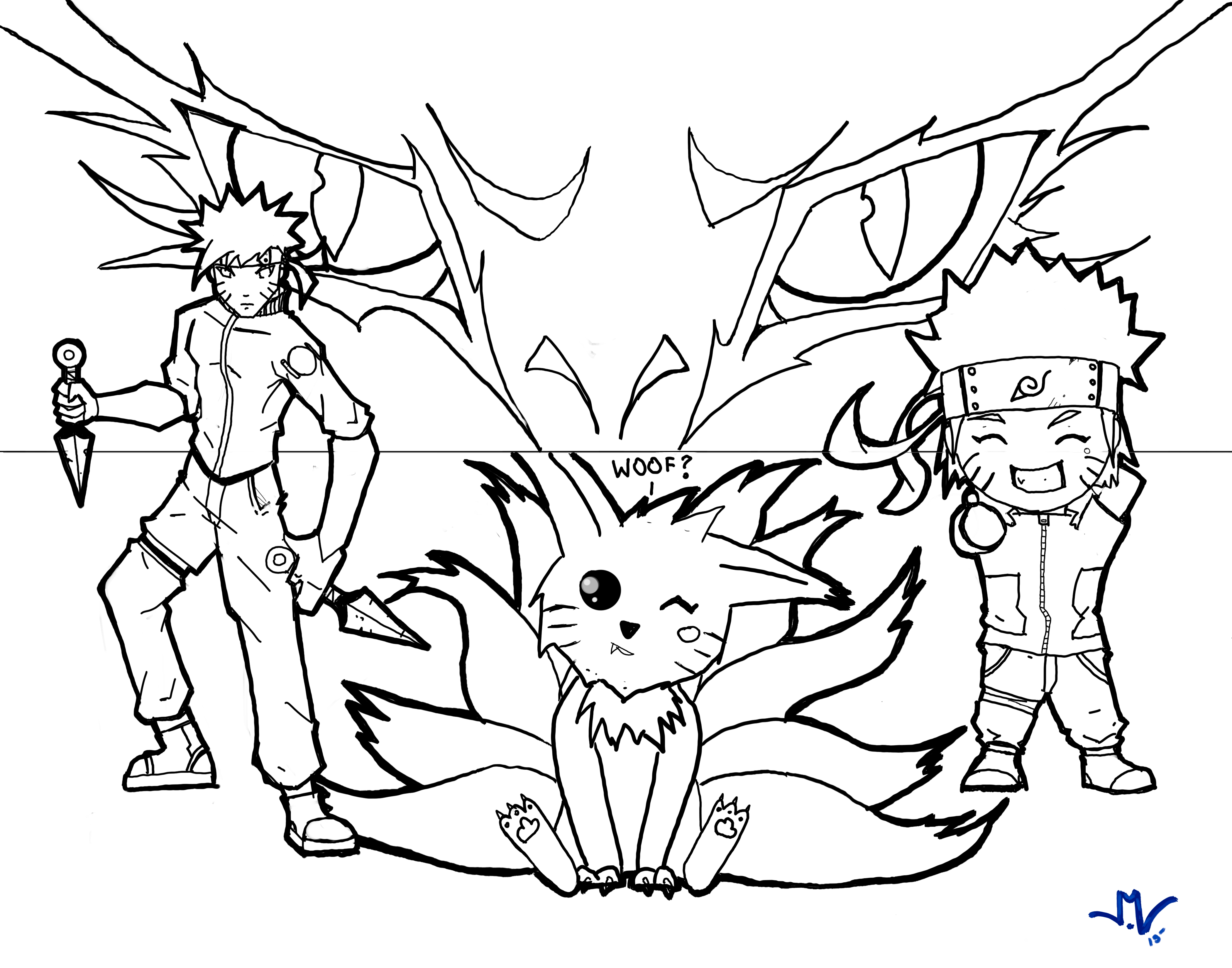 Naruto Nine Fox Coloring Tails Tailed Tail Sketch Coloring Page.