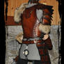 female leather armor barbarian back view