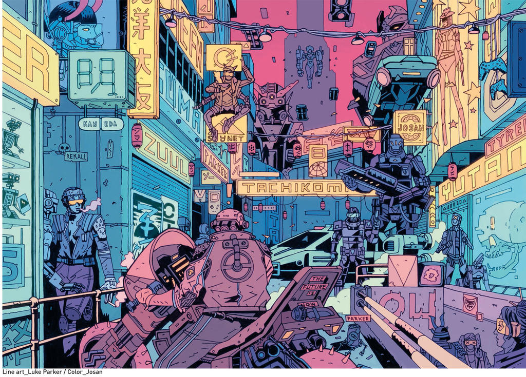Art me now. Jose Gonzalez Cyberpunk. Josan Gonzalez the Future. Josan Gonzalez s арт. Комиксы в стиле киберпанк.