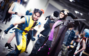 Wolverine and Gambit cosplay T-rex Gymnastics