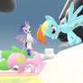 Drinking Rainbow while Rarity gets on to Dash