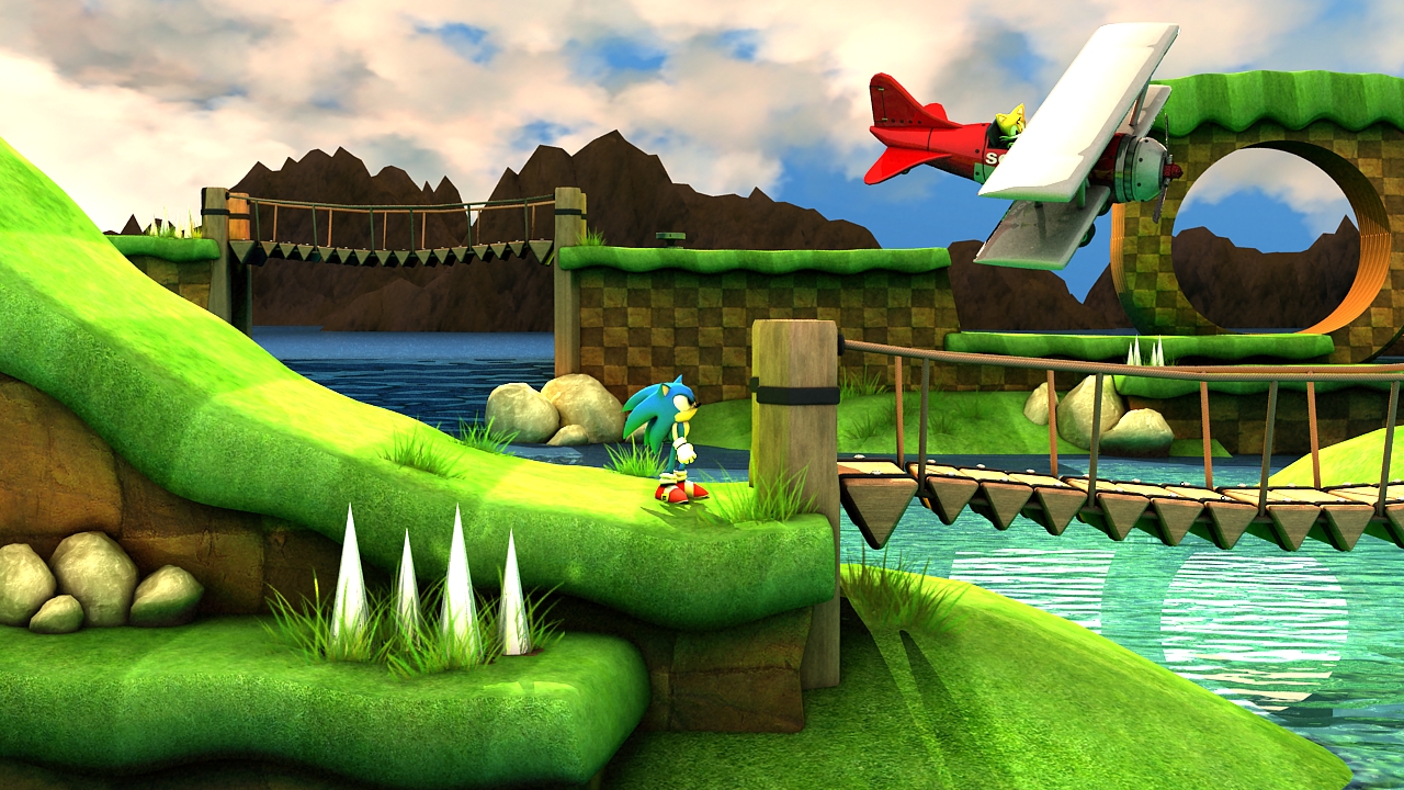Hãy chiêm ngưỡng cảnh đẹp của Green Hill trong Sonic Green Hill WIP huyền thoại. Cảm nhận sự sống động và không ngừng chuyển động của thế giới game Sonic.