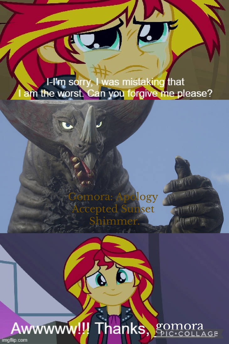 Gomora Accepts Sunset Shimmer's Apology by DanielUnicomb on DeviantArt