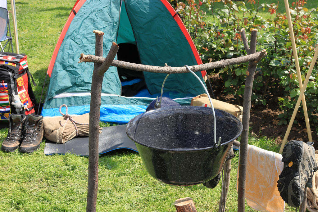 Tent camping equipment, outdoors and cooking
