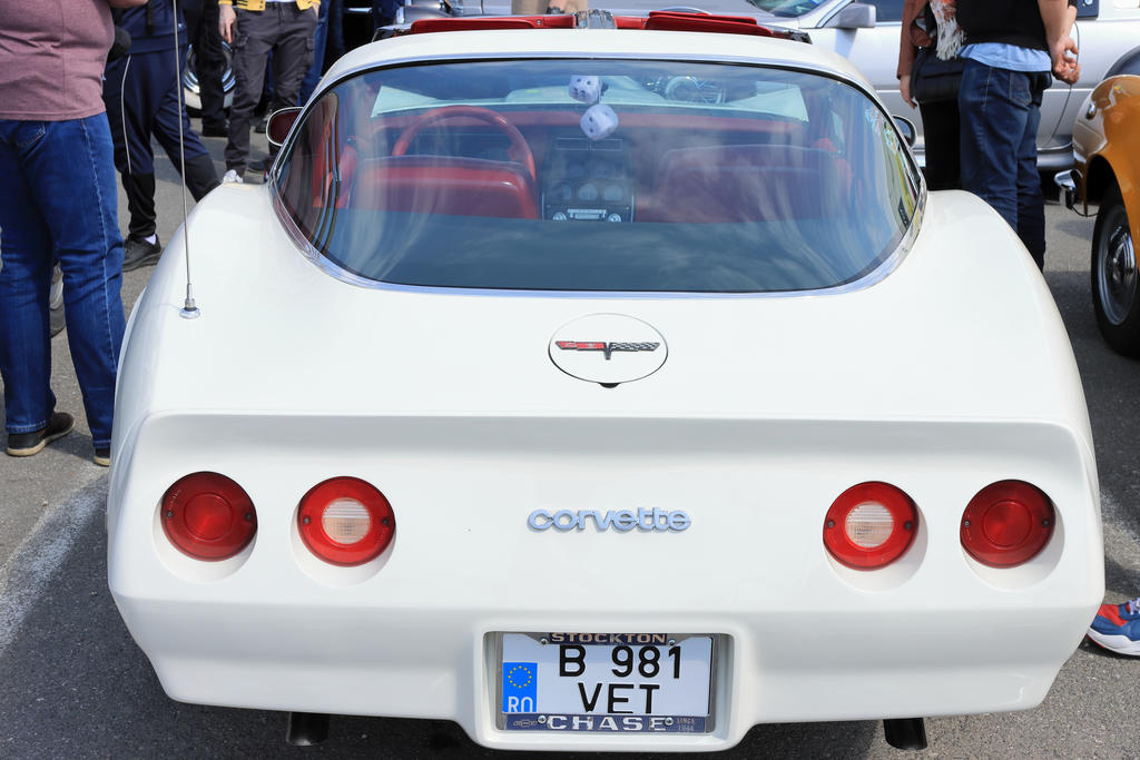 Back view Vintage Chevrolet Corvette white car