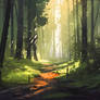 Fantasy forest background illustration painting