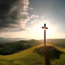 Cross of God in the rays of the sun on hill 3