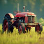 retro old tractor massy red color