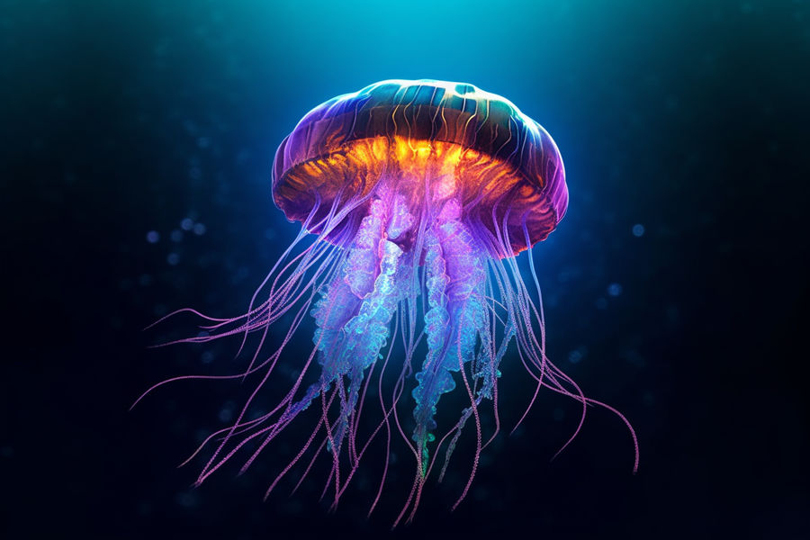 bioluminescent jellyfish rising up from the deep by GabiMedia on DeviantArt