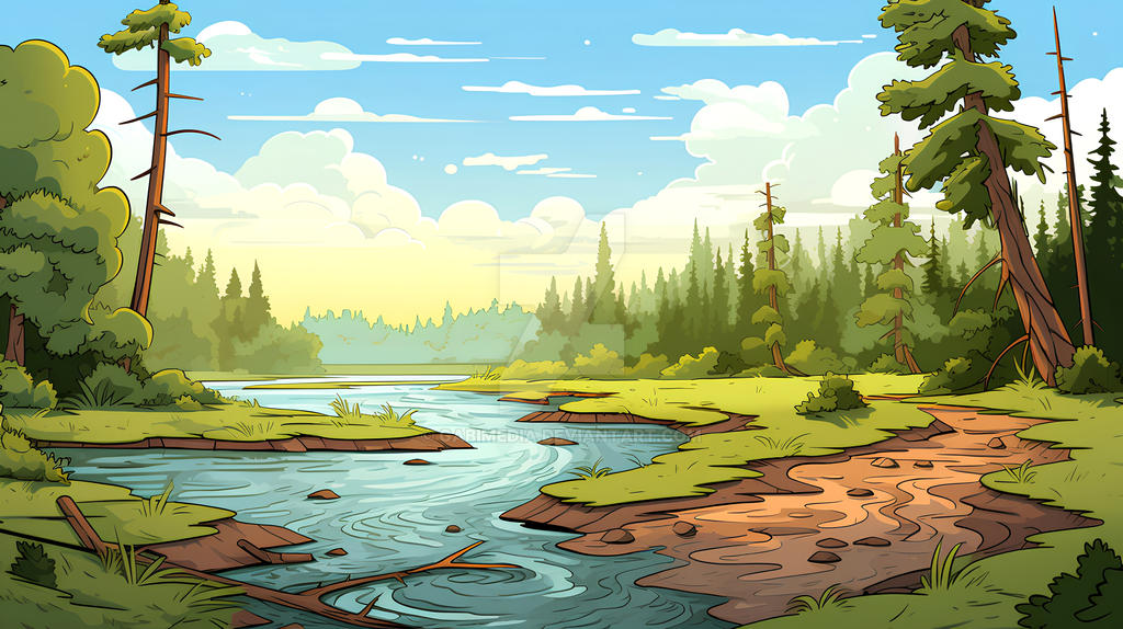 river through the forest, cartoon by GabiMedia on DeviantArt