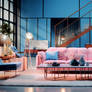 Interior Home with pink and blue color