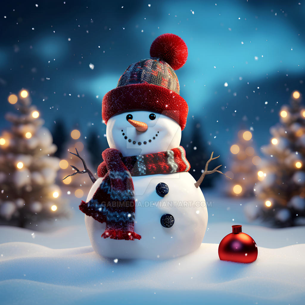 Happy snowman standing in Christmas winter 2 by GabiMedia on DeviantArt