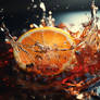 Close up Orange falling in water with splashes