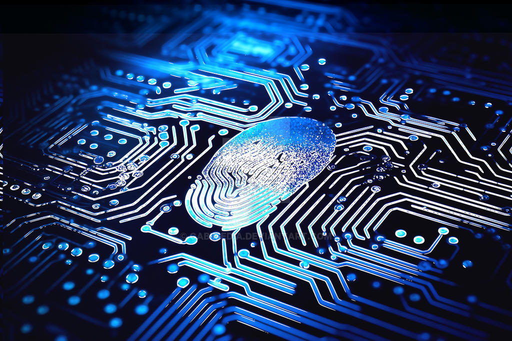 Created by GabiMedia An image of a fingerprint embedded on a circuit board
