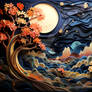 a paper art work of moon, in the style of vibrant2