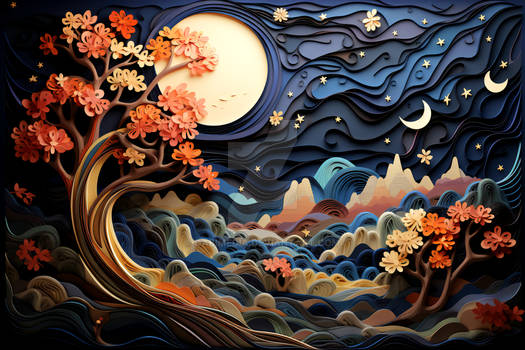 a paper art work of moon, in the style of vibrant2