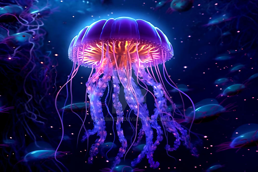 bioluminescent jellyfish rising up from the deep 4 by GabiMedia on ...