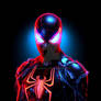 Red and blue neon outline a Spiderman