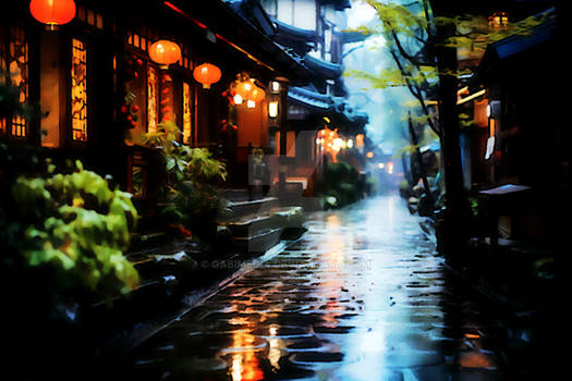 A rainy evening in a Japanese city