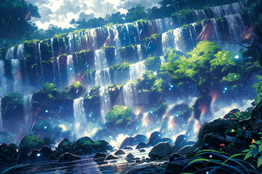 prismatic waterfall, lush and welcoming landscape4