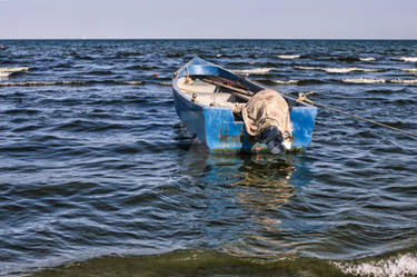 Fishing boat on the beach in Navodari - Black Sea