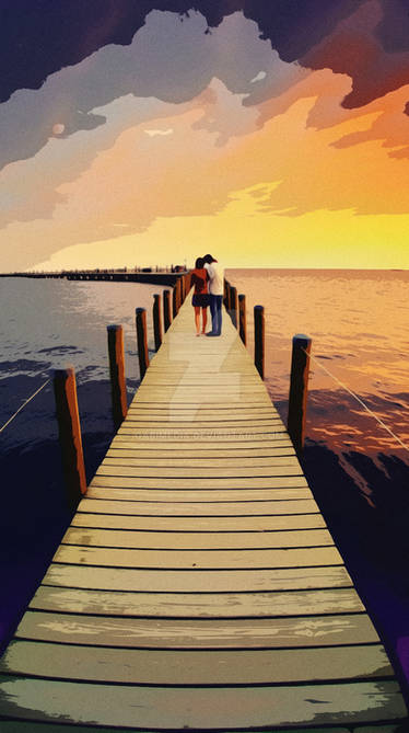 The beautiful moment at the long wooden pier