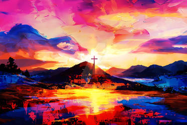 Cross at sunset, on the mountain (HD Wallpaper)