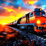 Sunset - Diesel locomotive on the railway (HD Wall