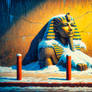 4K Frozen Egyptian Sphinx in an Urban Winter Night