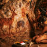 Woman Creating Prehistoric Cave Paintings