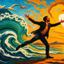 Businessman Embracing Freedom on Beach at Sunset