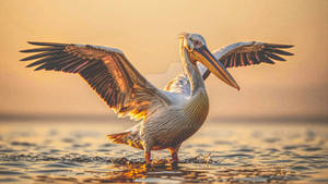 Great White Pelican splashing water