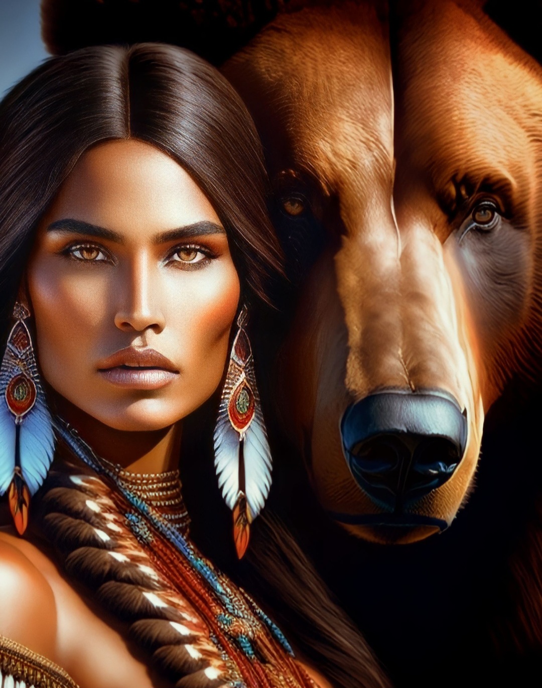 Native American Woman with bear spirit by XaFoxy on DeviantArt