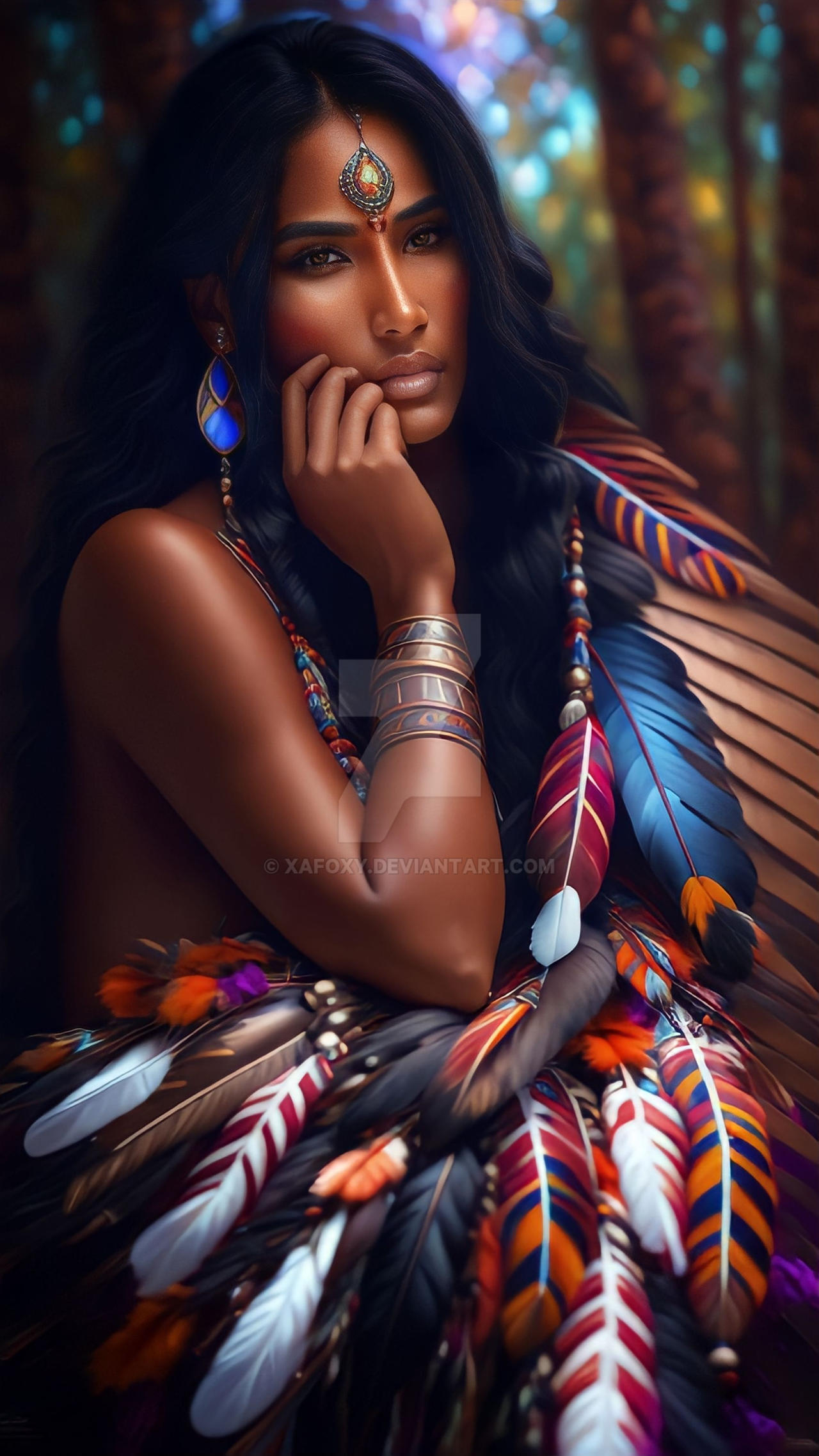 Fantasy Native American woman Many Feathers by XaFoxy on DeviantArt